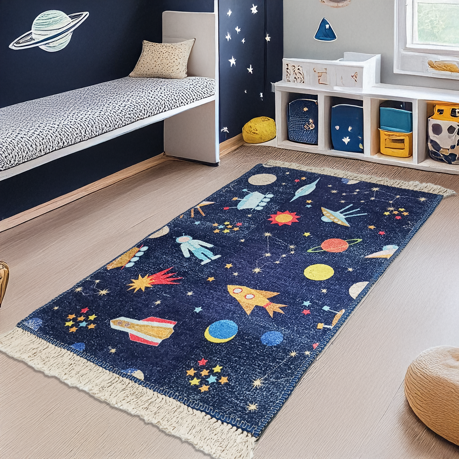 Silk Carpet Kids Collection – Astronauts In Sky Kids Room Rug -Avioni