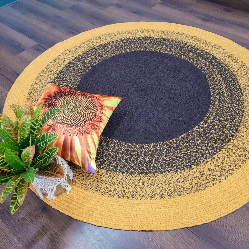 Avioni Cotton Braided Sunflower Look Area Rug 140CMS (Diameter) round, “Nature Collection” Specially designed for festive season, Handmade by Skilled Artisan, Cotton Rich Vibrant Colors Yarn, Thick ribbed construction, Reversible
