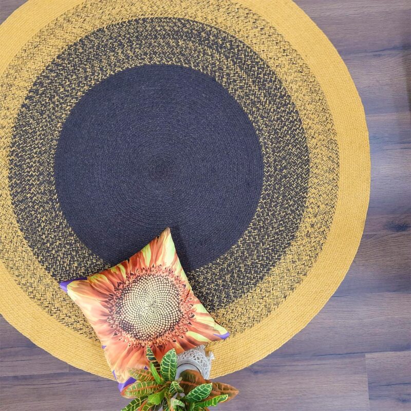 Avioni Cotton Braided Sunflower Look Area Rug 140CMS (Diameter) round, “Nature Collection” Specially designed for festive season, Handmade by Skilled Artisan, Cotton Rich Vibrant Colors Yarn, Thick ribbed construction, Reversible