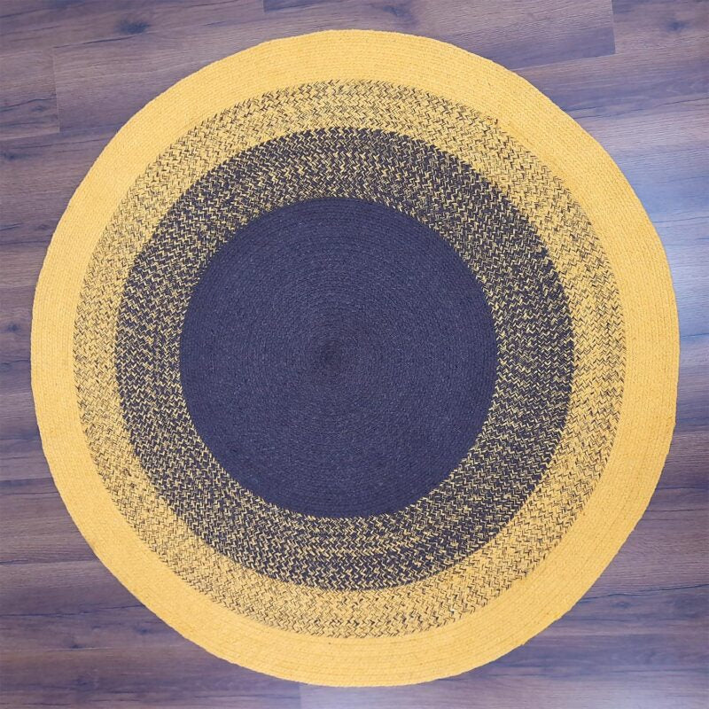 Avioni Cotton Braided Sunflower Look Area Rug 140CMS (Diameter) round, “Nature Collection” Specially designed for festive season, Handmade by Skilled Artisan, Cotton Rich Vibrant Colors Yarn, Thick ribbed construction, Reversible