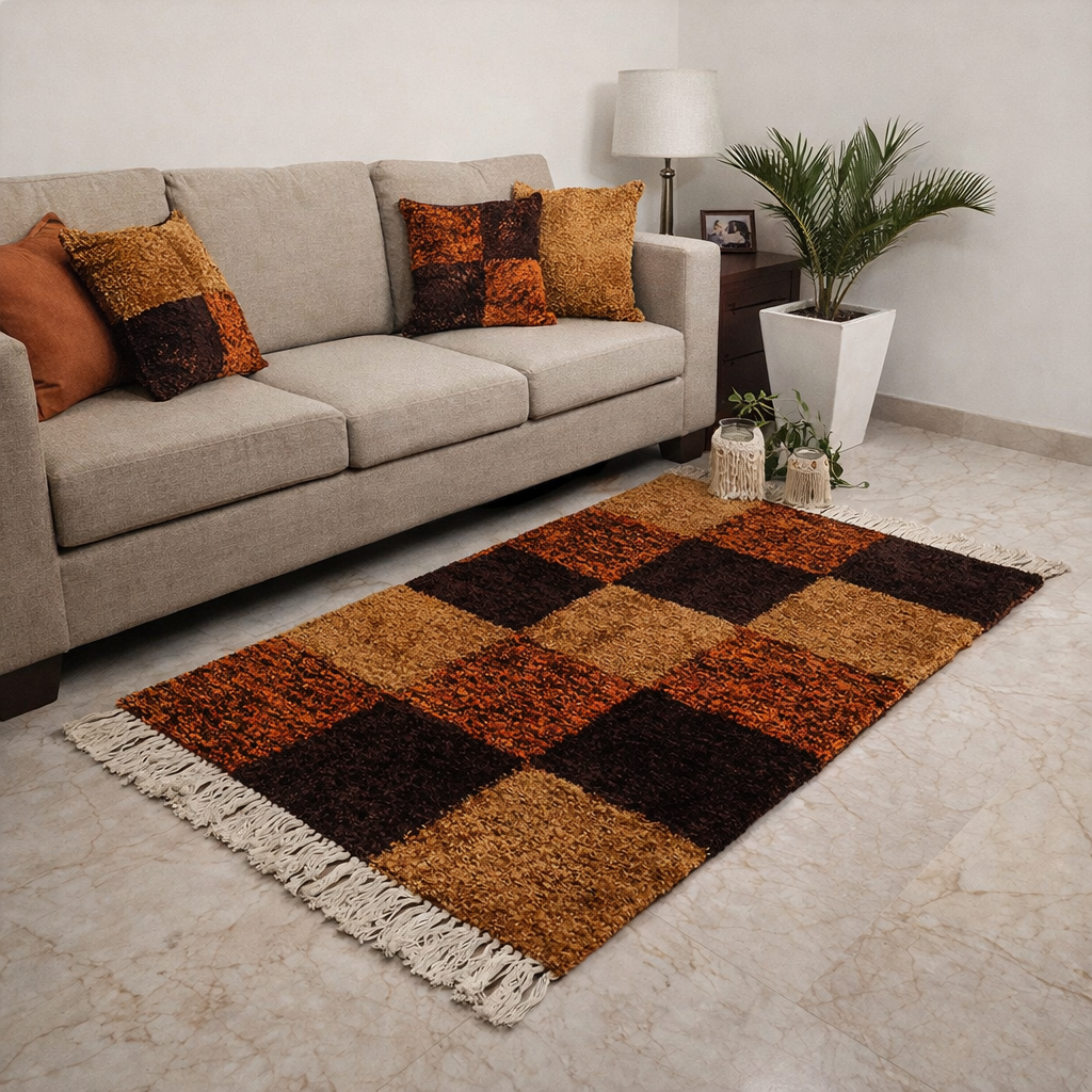 Avioni Carpets for Living Room/Pooja Room – Wevani Collection Orange Tie-Dye Box Carpet/Rug – 90cm x 150cm (~3×5 Feet)