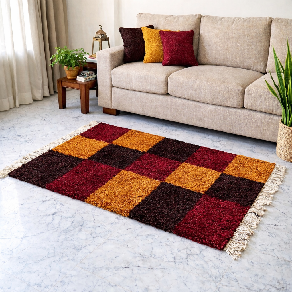 Avioni Carpets for Living Room/Pooja Room – Wevani Collection Red-Coffee Box Carpet/Rug – 90cm x 150cm (~3×5 Feet)