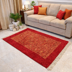 Avioni Carpets for Living Room/Pooja Room – Wevani Collection Red And Gold Carpet/Rug – 90cm x 150cm (~3×5 Feet)