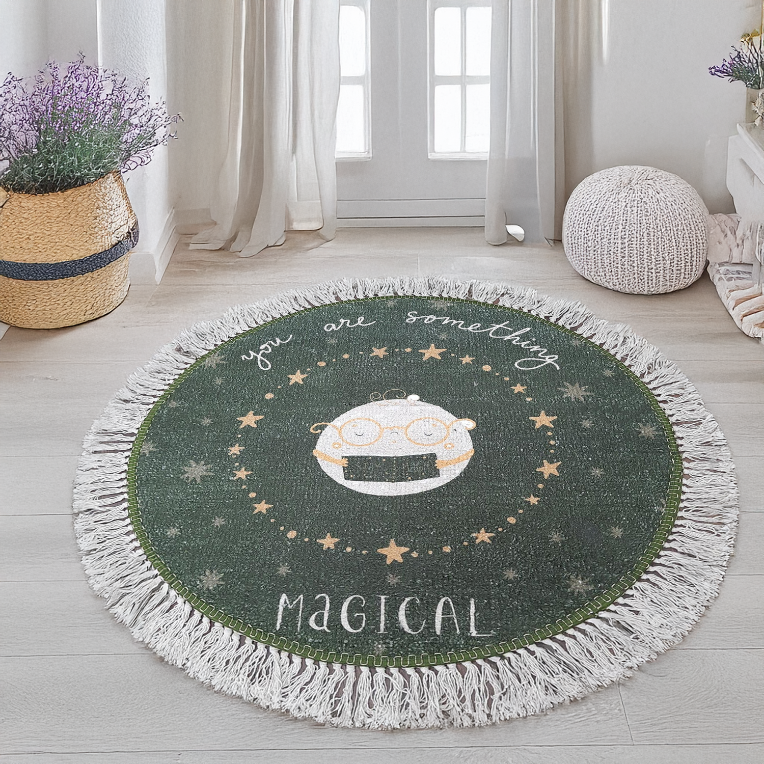 Avioni Kids Faux Silk Carpet – Magic Series – Contemporary Round Rug – “You are something magical”