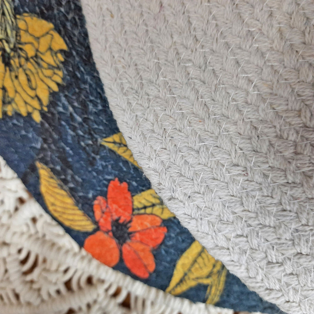 All Natural Round Cotton Braided Mats- “Natura Collection By Avioni”-Washable-Bird On Branch-Good for Gifting (38 cms Diameter)