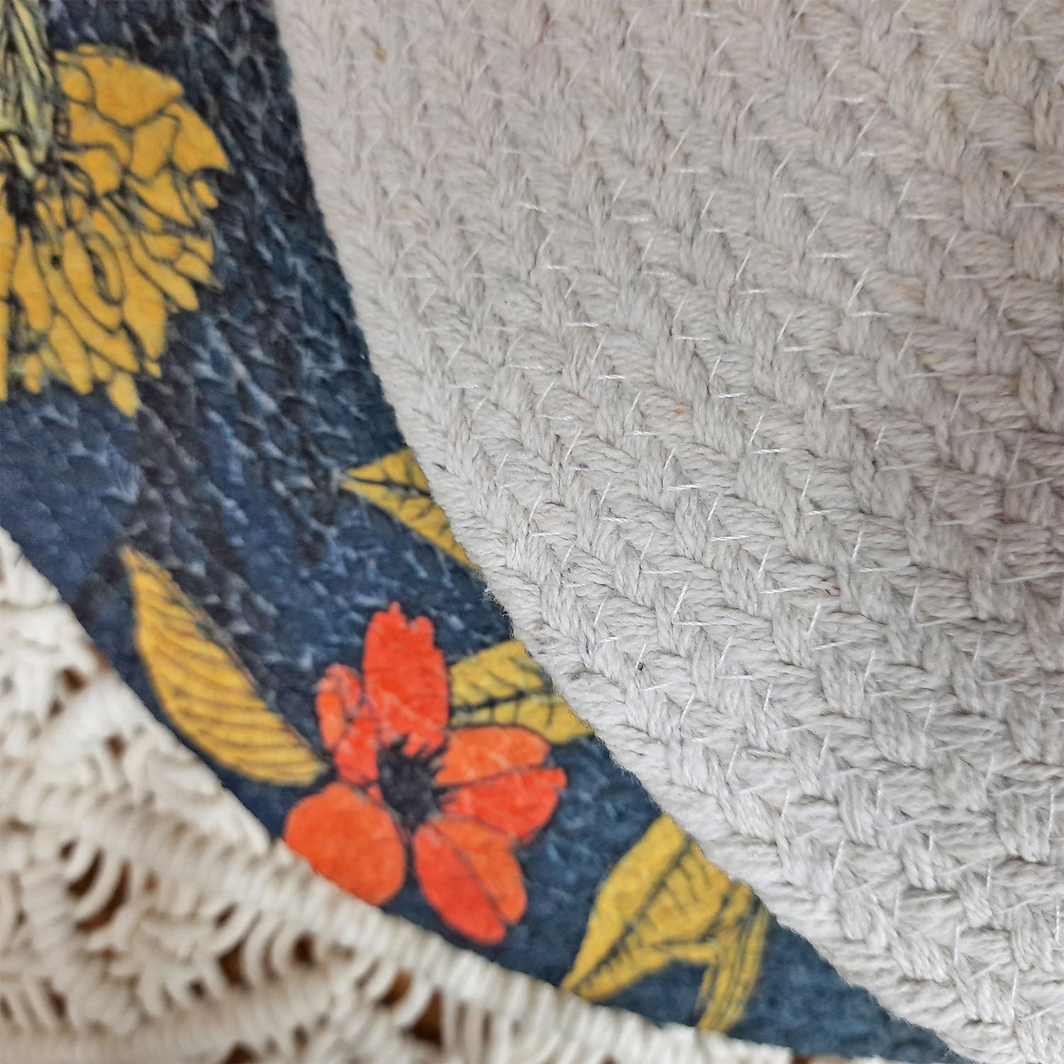 All Natural Round Cotton Braided Mats- “Natura Collection By Avioni”-Washable-Bird On Branch-Good for Gifting (38 cms Diameter)