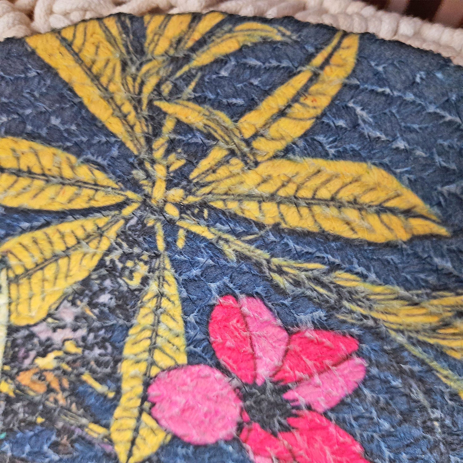 All Natural Round Cotton Braided Mats- “Natura Collection By Avioni”-Washable-Bird On Branch-Good for Gifting (38 cms Diameter)