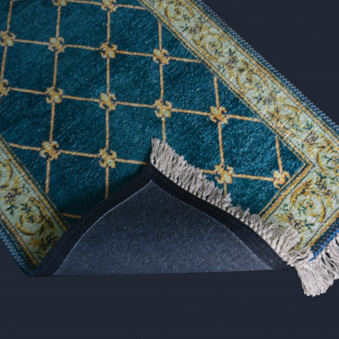 Silk Carpet Persian Design Collection Teal – Living Room Rug – 90 cm x 150 cm (~3 Feet × 5 Feet)