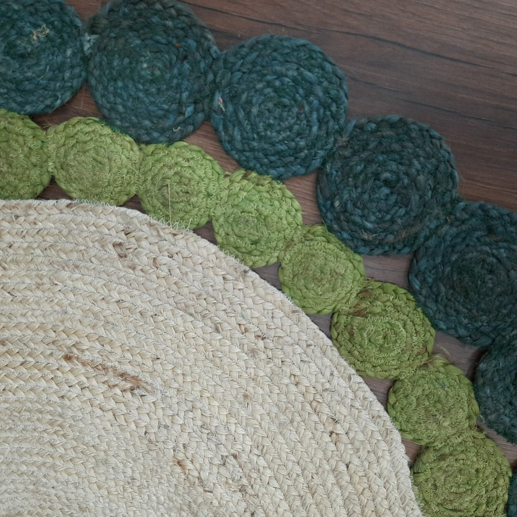 Avioni Braided Round Shaped Flower Look Rug In Greenish Shade- 120cm (~4 Feet)