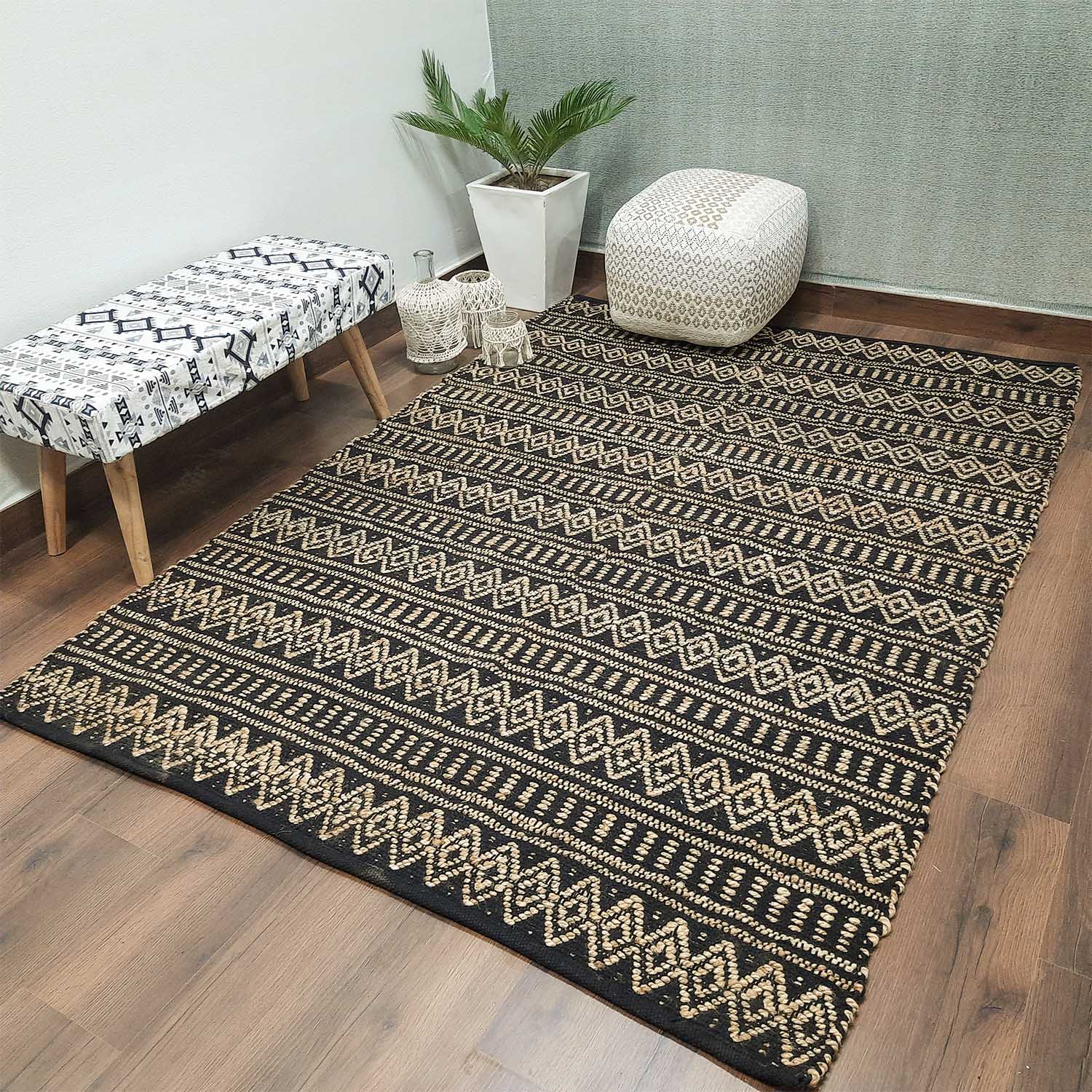 Avioni Home Eco Collection – Cotton & Jute Handwoven Diamond And Linear Pattern Carpet (56 cms x 140 cms)