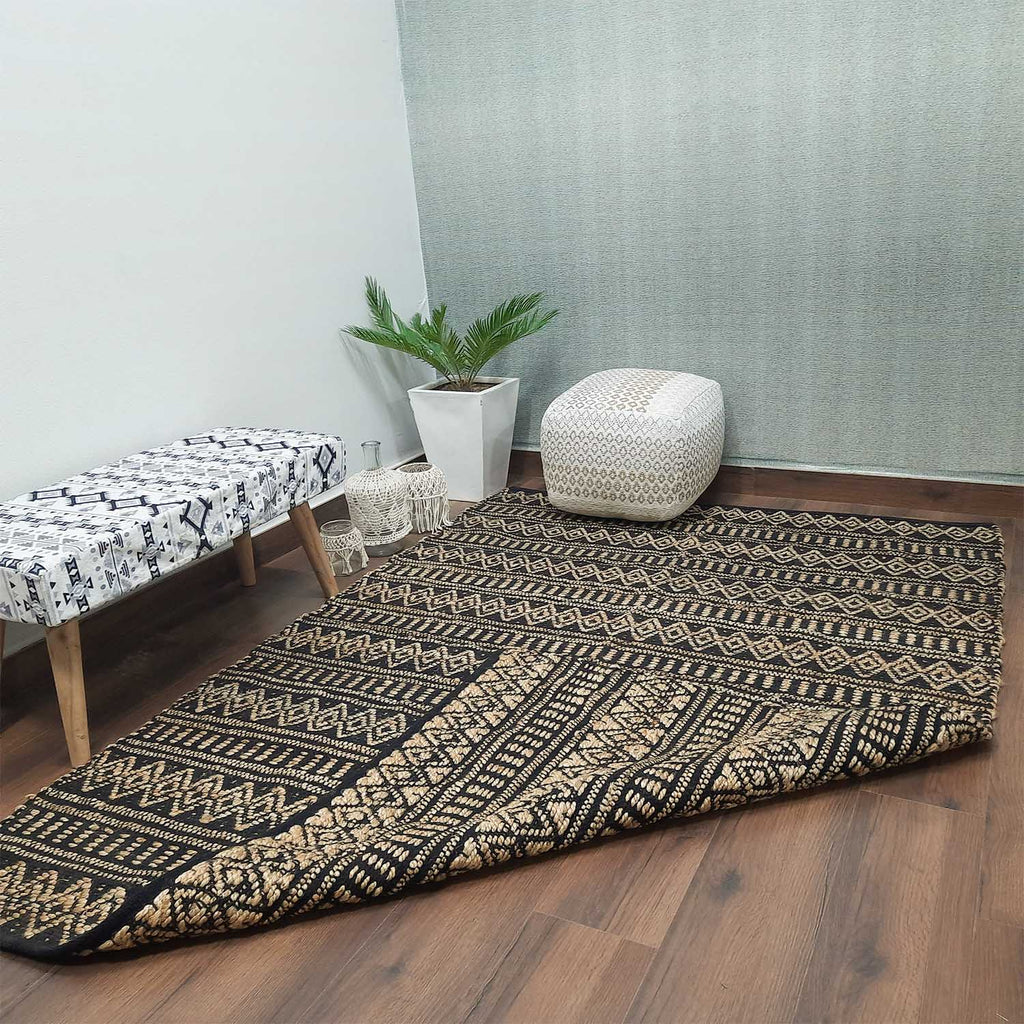 Avioni Home Eco Collection – Cotton & Jute Handwoven Diamond And Linear Pattern Carpet (56 cms x 140 cms)