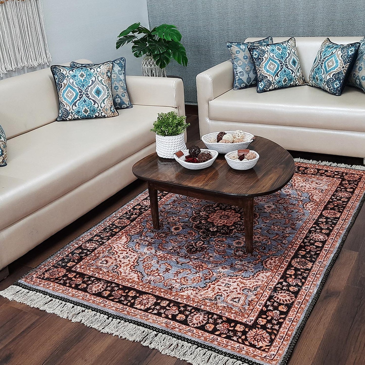 Silk Carpet Persian Design Collection Ethnic Blue and Black – Living Room Rug – Avioni