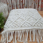 Bohemian Style Hand Knotted Macrame Cushion 100% Bleached Cotton With Filler- 18X18 Inch (45×45 cms)