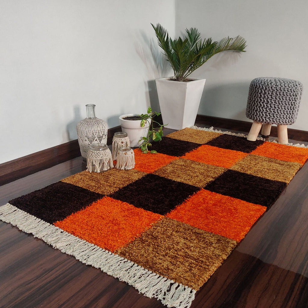 Avioni Carpets for Living Room/Pooja Room – Neo Modern Collection Orange-Coffee Box Carpet/Rug – 90cm x 150cm (~3×5 Feet)