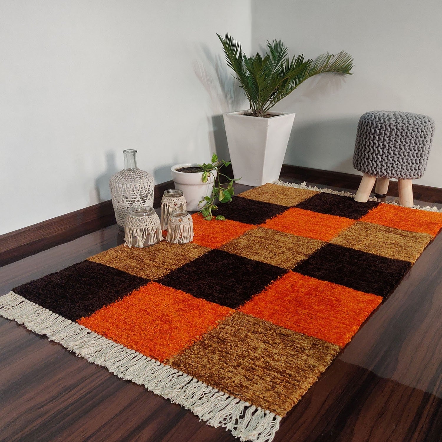 Avioni Carpets for Living Room/Pooja Room – Neo Modern Collection Orange-Coffee Box Carpet/Rug – 90cm x 150cm (~3×5 Feet)