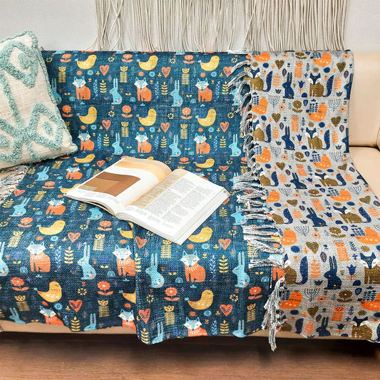 Avioni Cute Reversible Soft Sofa Throw | Modern Design | Virgin Premium Polyester Slub Handloom Sofa Throw