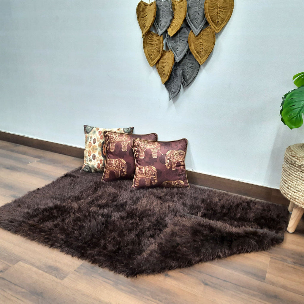 Avioni Handloom Durry For Living Room In Flurry Yarn Fur Material- Reversible for double side usage- Light weight -No antislip backing