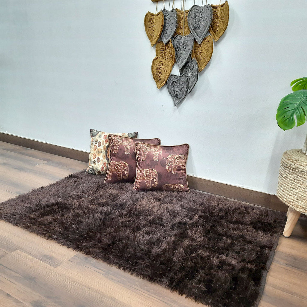 Avioni Handloom Durry For Living Room In Flurry Yarn Fur Material- Reversible for double side usage- Light weight -No antislip backing