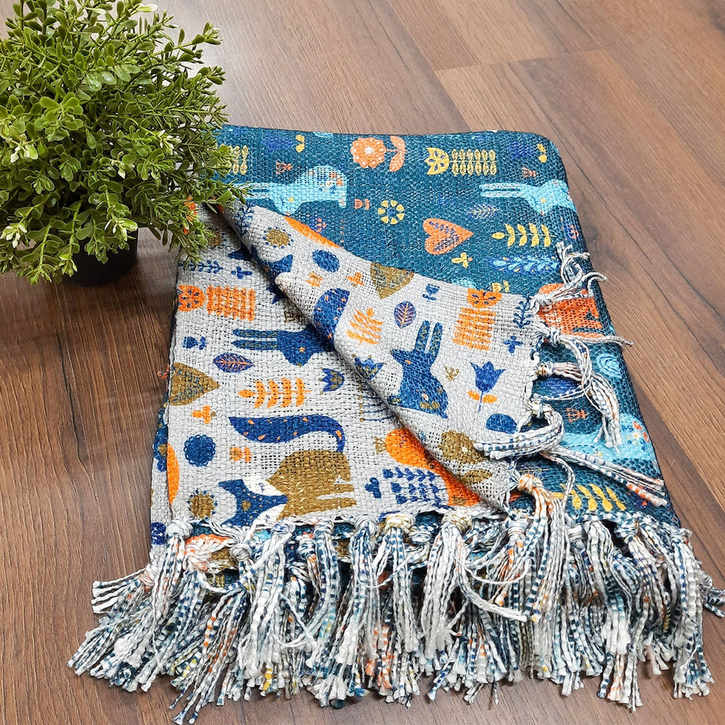 Avioni Cute Reversible Soft Sofa Throw | Modern Design | Virgin Premium Polyester Slub Handloom Sofa Throw