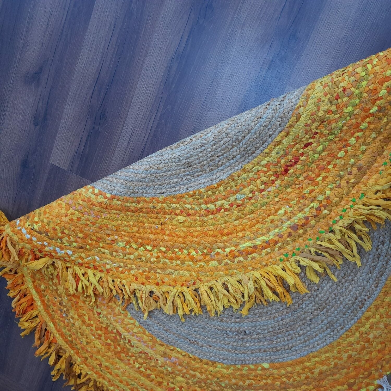 Avioni Home Eco Collection – Handmade Recycled Jute & Cotton Braided Carpet – Yellow Contemporary Eco-friendly