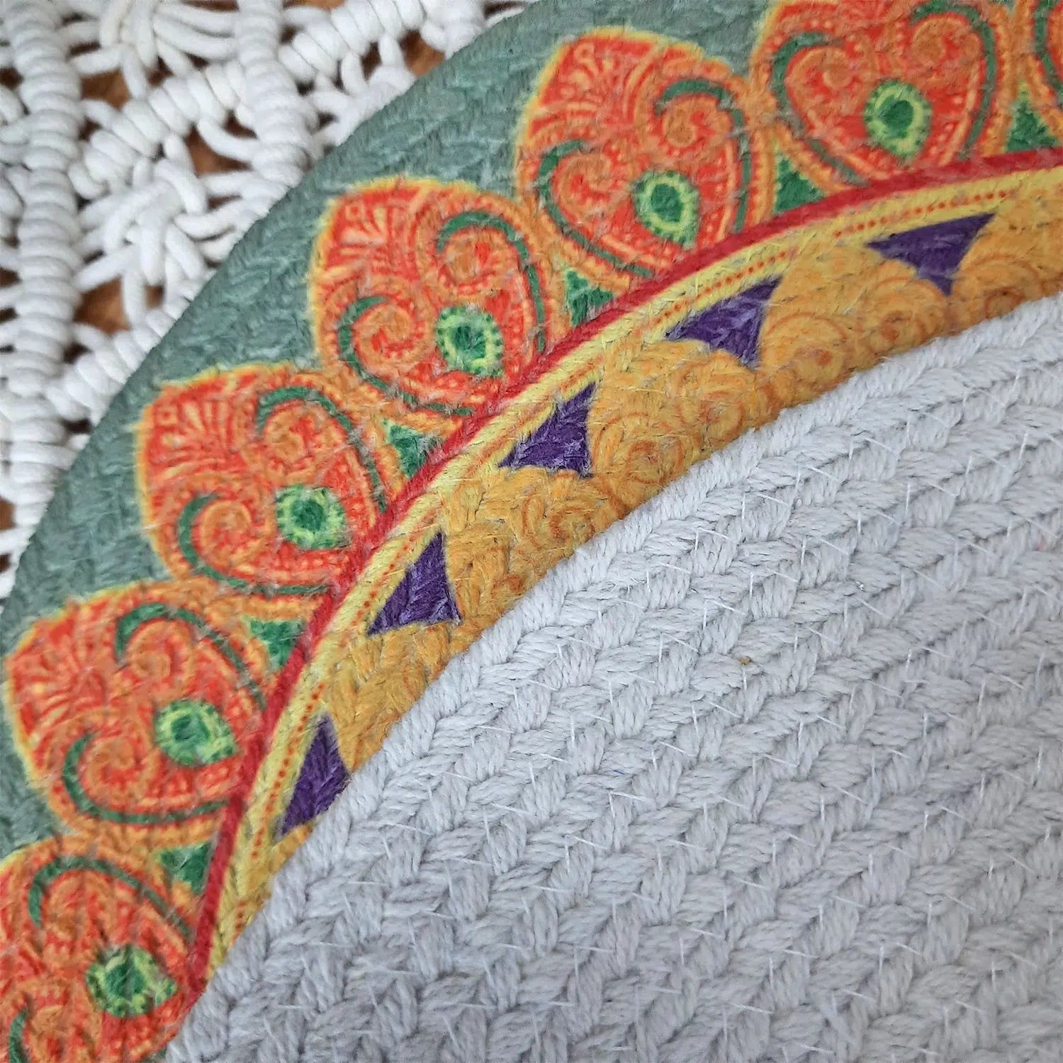 All Natural Round Cotton Braided Mats- “Natura Collection By Avioni”-Washable-Rangoli On Table-Good for Gifting (38 cms Diameter)