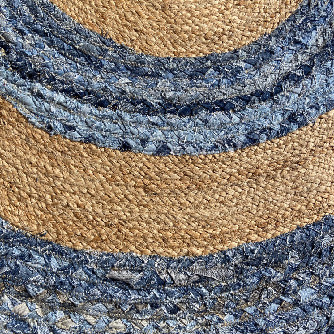 Buy Colourful Round Shape Cotton + Denim Living/Dining/Bedroom Living Room  Carpet | Natural Fiber Rugs | Hand-Woven Jute Rug (150cm X 150cm) Online at  Low Prices in India - Amazon.in
