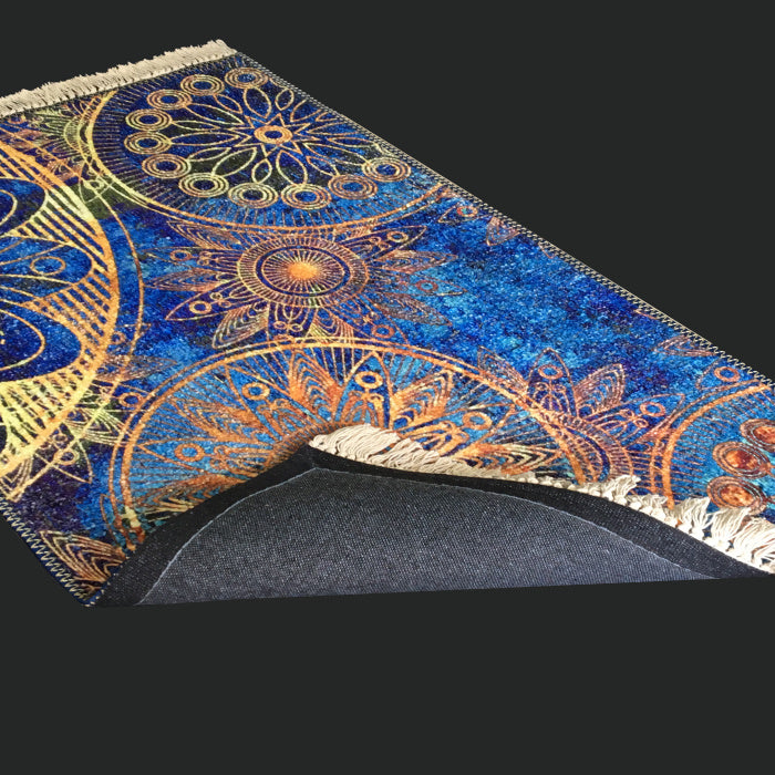 Silk Carpet Modern Design Collection Blue Mandala – Living Room Rug – 90 cm x 150 cm (~3 Feet × 5 Feet ) - Avioni