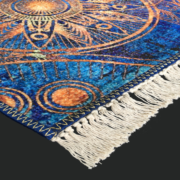 Silk Carpet Modern Design Collection Blue Mandala – Living Room Rug – 3×5 Feet (90 x 150 cms)-Avioni