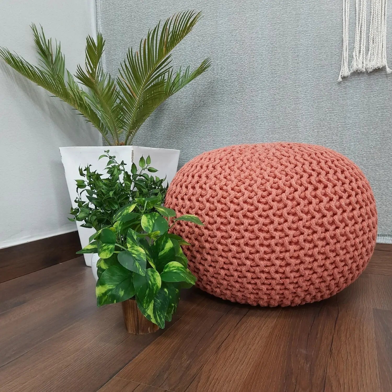 Avioni Home- Hand Knotted Natural Dyed Cotton- Pink Colour- Filled with FR Beans- Large Size-40cm x 55cm x 55cm