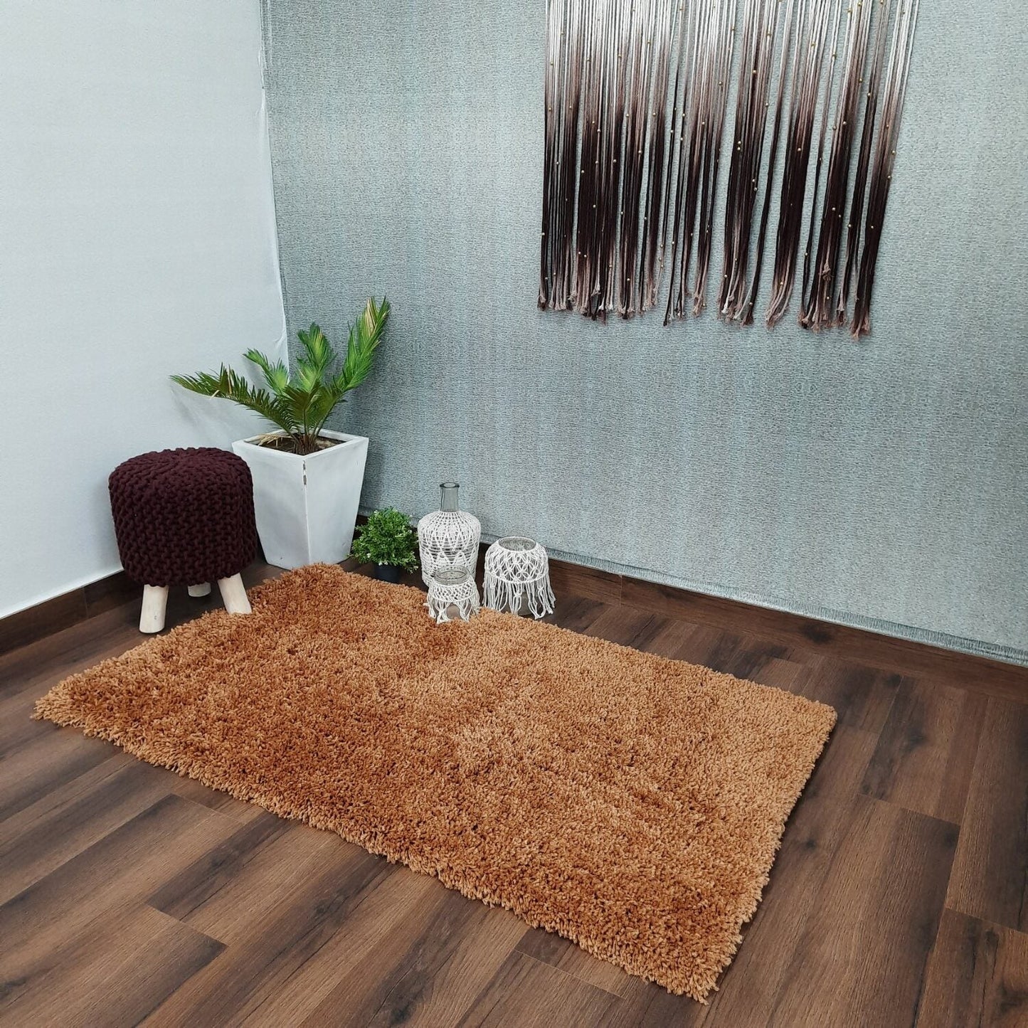Shaggy Carpet | Washable | Hand Woven Super Luxurious Feel | Export Quality- Camel/Brown Color