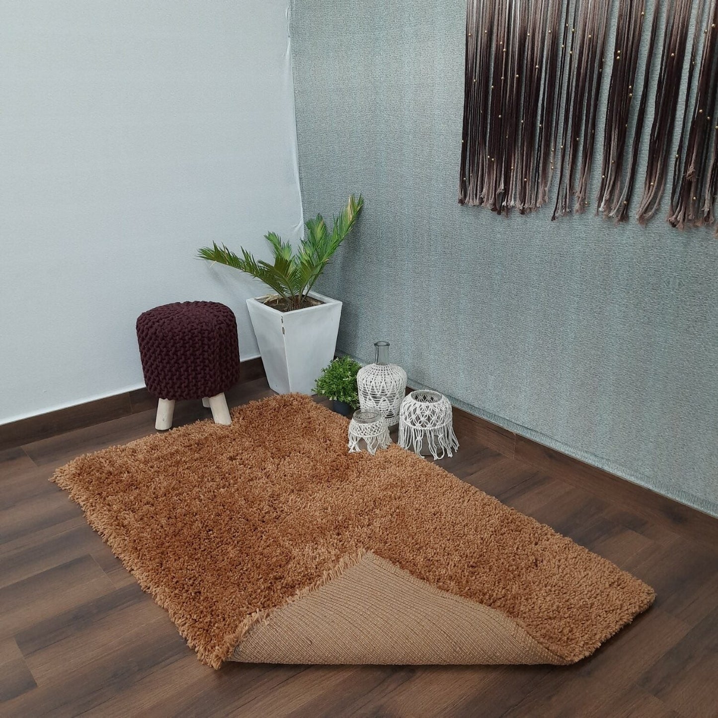 Shaggy Carpet | Washable | Hand Woven Super Luxurious Feel | Export Quality- Camel/Brown Color