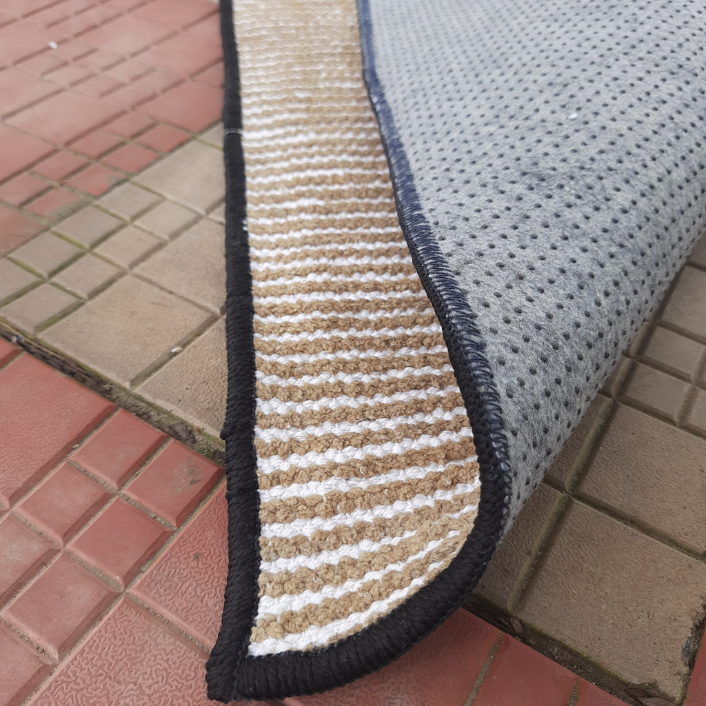 Avioni Luxury Soft Premium Chenille Stripe-Brown & White- Yoga Mat 60cm x 180cm (~2×5.5 Feet)