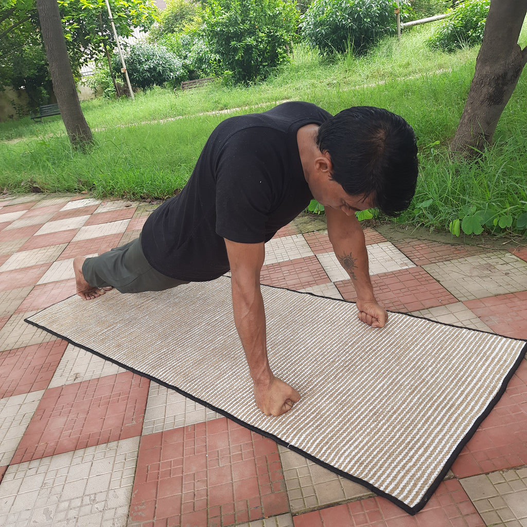 Avioni Luxury Soft Premium Chenille Stripe-Brown & White- Yoga Mat 60cm x 180cm (~2×5.5 Feet)