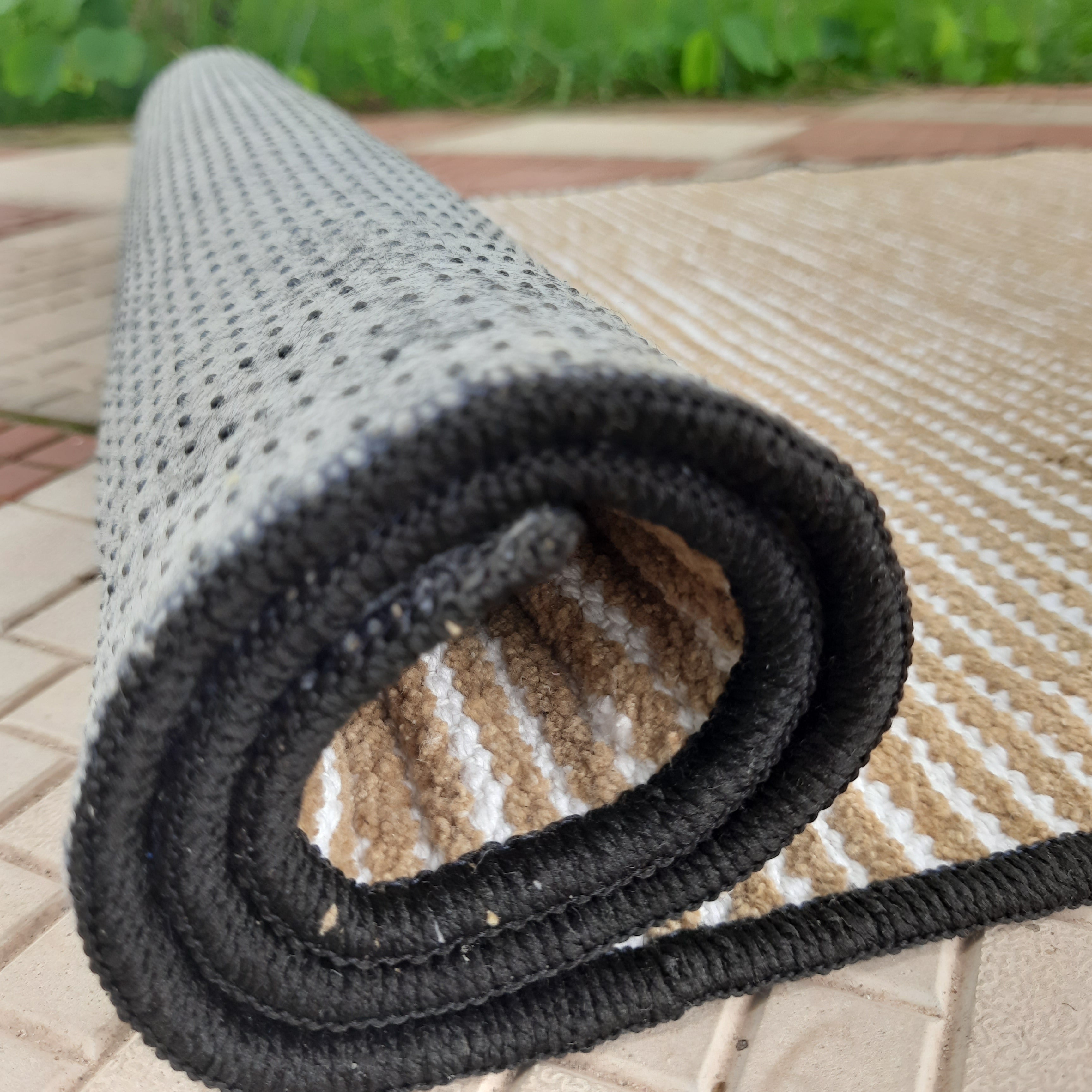 Avioni Luxury Soft Premium Chenille Stripe-Brown & White- Yoga Mat 60cm x 180cm (~2×5.5 Feet)