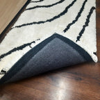 Handloom Shaggy White Carpet With Black Wave Design /Bedside Runners by Avioni Home