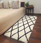 Plush Soft Washable Shaggy White Carpet With Black Check Design /Bedside Runners by Avioni Home