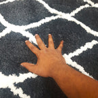 Plush Soft Washable Shaggy Black Carpet With White Moroccan Design /Bedside Runners by Avioni Home