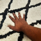 Plush Soft Washable Shaggy White Carpet With Black Check Design /Bedside Runners by Avioni Home