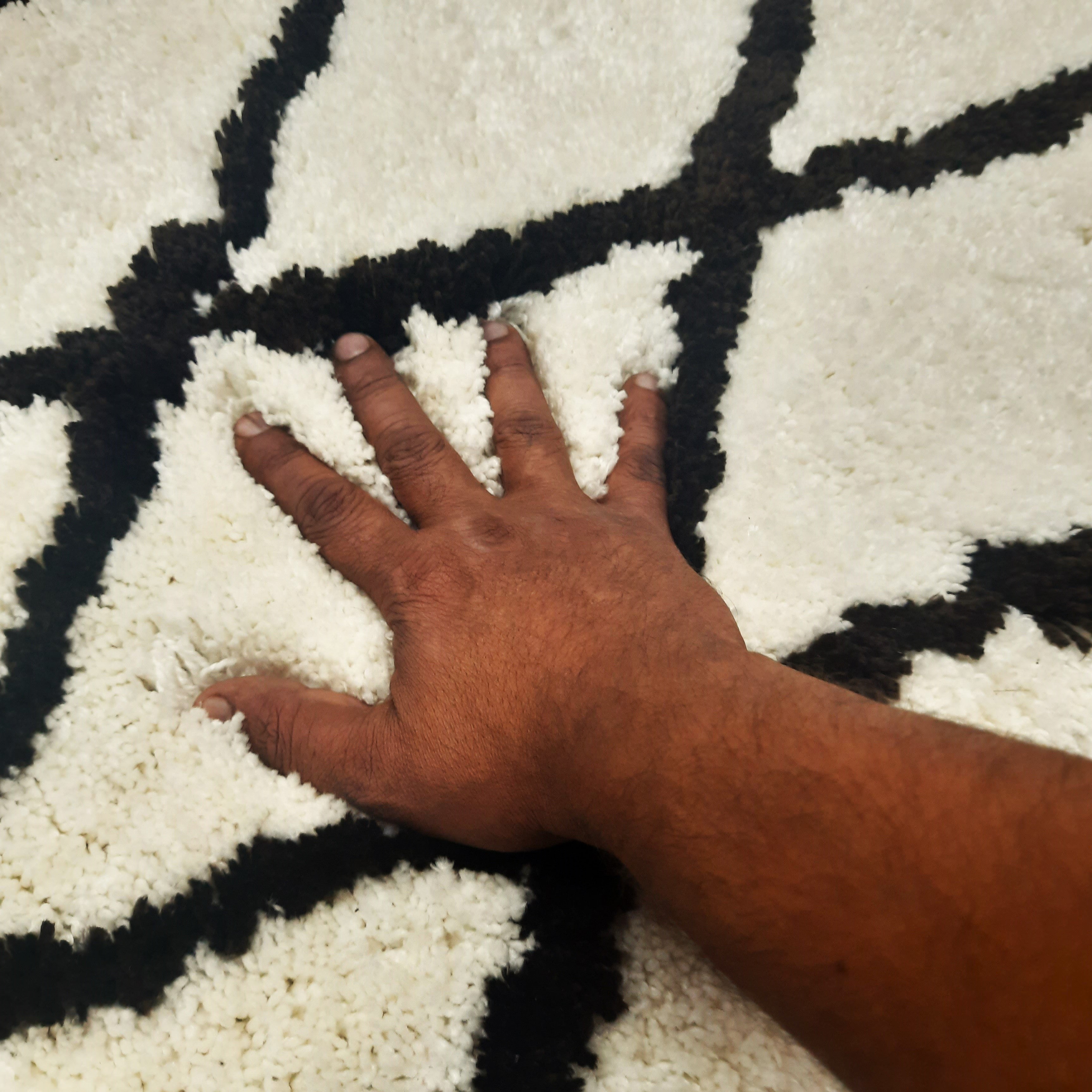 Plush Soft Washable Shaggy White Carpet With Black Check Design /Bedside Runners by Avioni Home