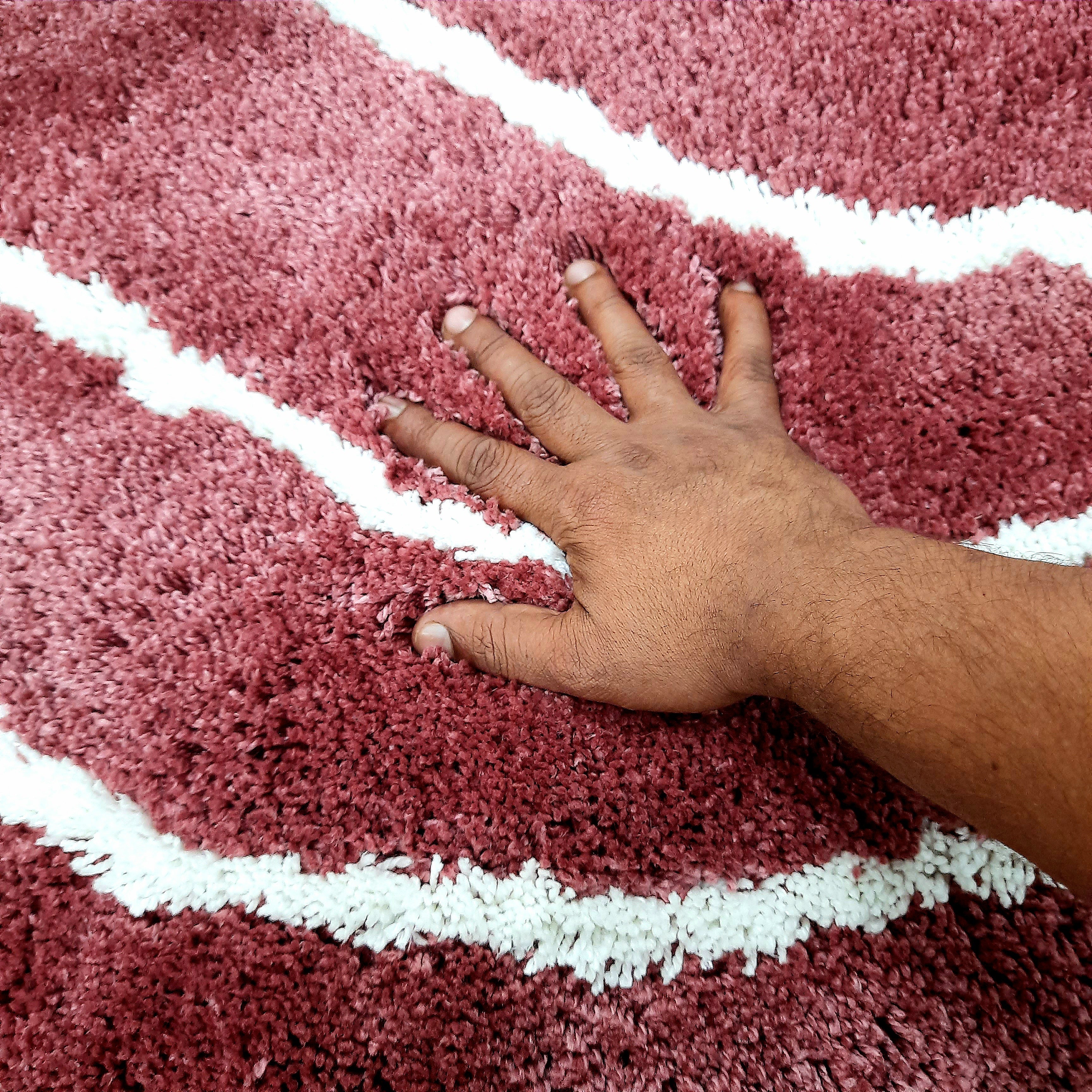 Plush Soft Washable Shaggy Carpet in Wine Color With White Wave Design /Bedside Runners by Avioni Home