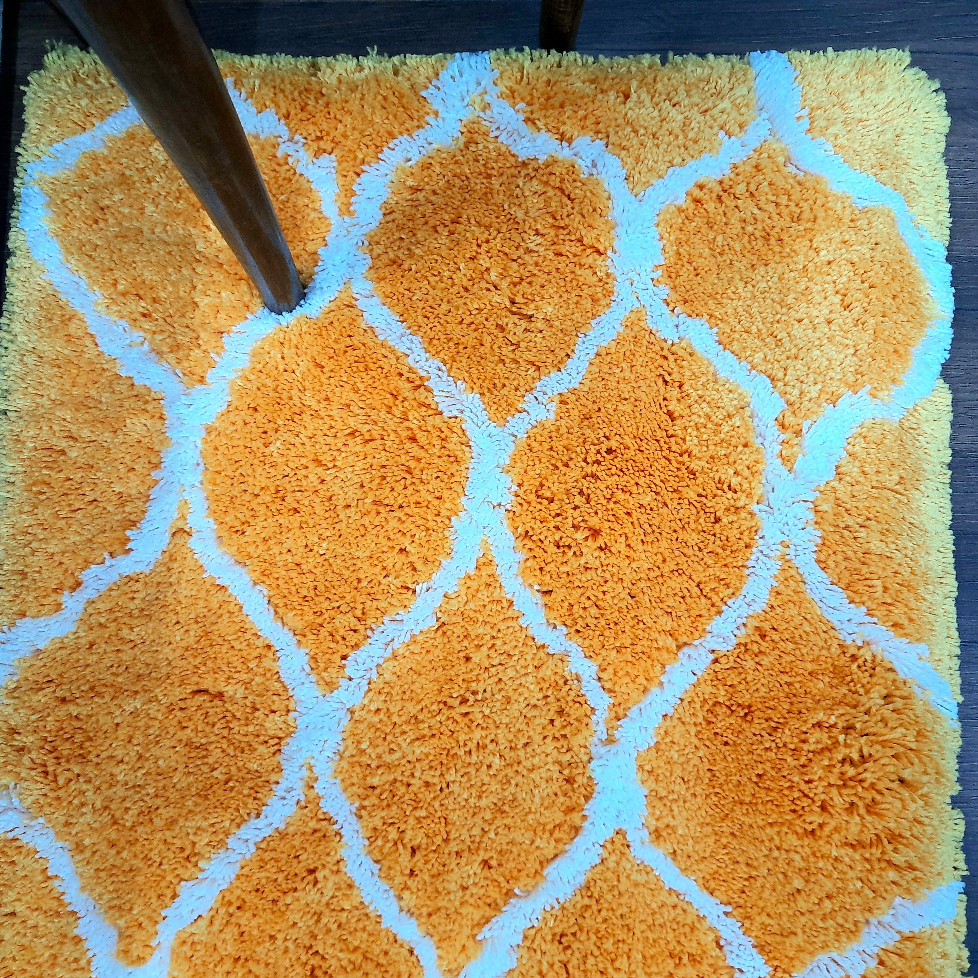 Plush Premium Shaggy Yellow Carpet With White Moroccan Design /Bedside Runners by Avioni Home