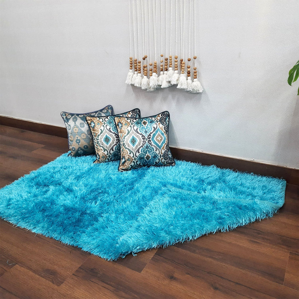 Avioni Handloom Flurry Yarn Fur Durry For Living Room In Fur Reversible Aqua- 150cm x 210cm (~5 feet x 7 feet)