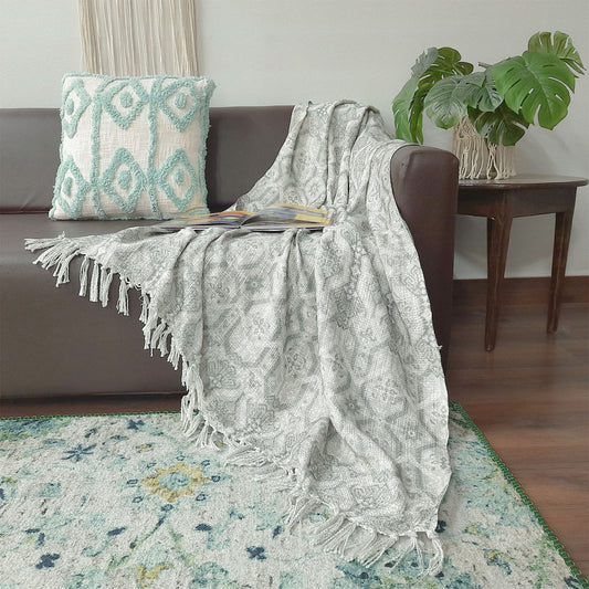 Avioni Beautiful Sofa Throw to Add Flair to Your Living Room: Green and Grey Double Design Virgin Premium Polyester Slub Soft Sofa Throw