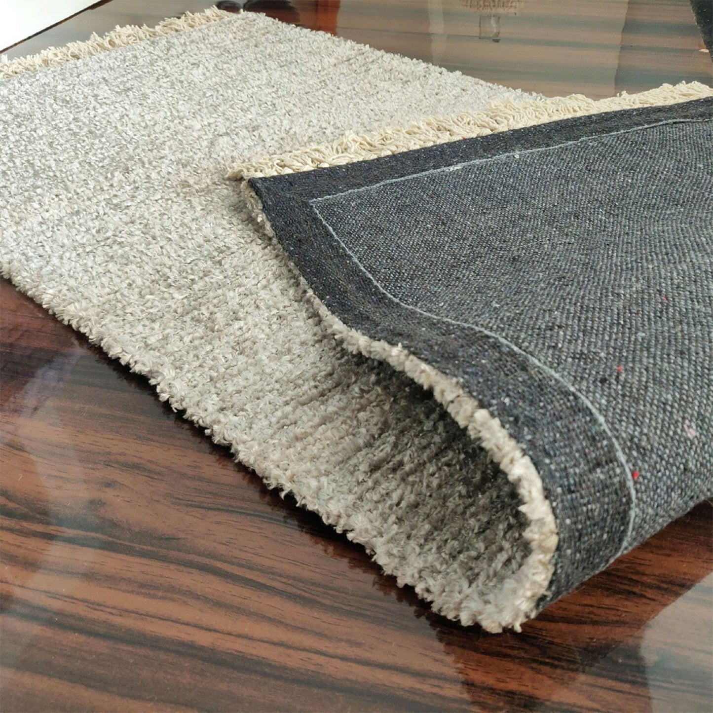 Avioni Bedside/Hallway/Pooja Carpets In Faux Silk Silver Plain -(22X55 Inch)–56X140 cms