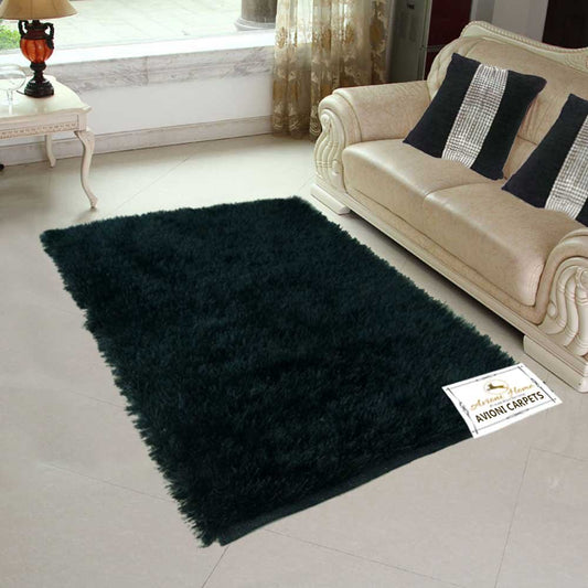 Flurry Yarn Fur Dhurrie For Living Room|Black|By Avioni| 90cm x 150cm (~3×5 Feet)