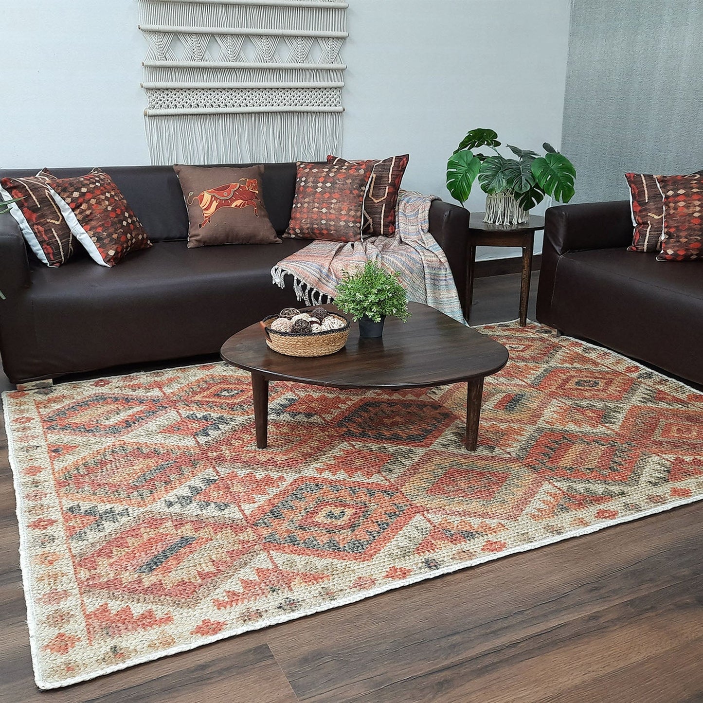 Avioni Kilim Design Inspired Natural Jute Rug with Cotton Backing | Multiple Sizes Available
