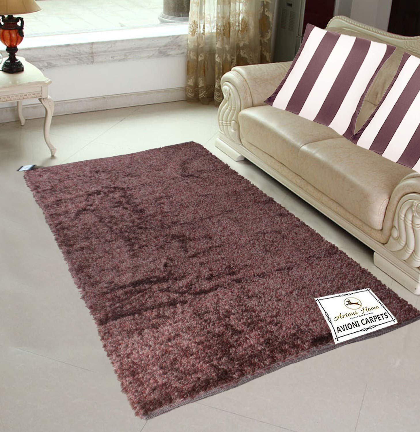 Flurry Yarn Fur Dhurrie For Living Room|Red With White Shade|By Avioni| 90cm x 150cm (~3×5 Feet)