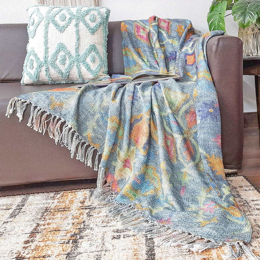 Avioni Sofa Throw for a Chic and Cozy Living Room: Handloom Beautiful Multicolor Traditional Design Virgin Premium Polyester Slub Soft Sofa Throw