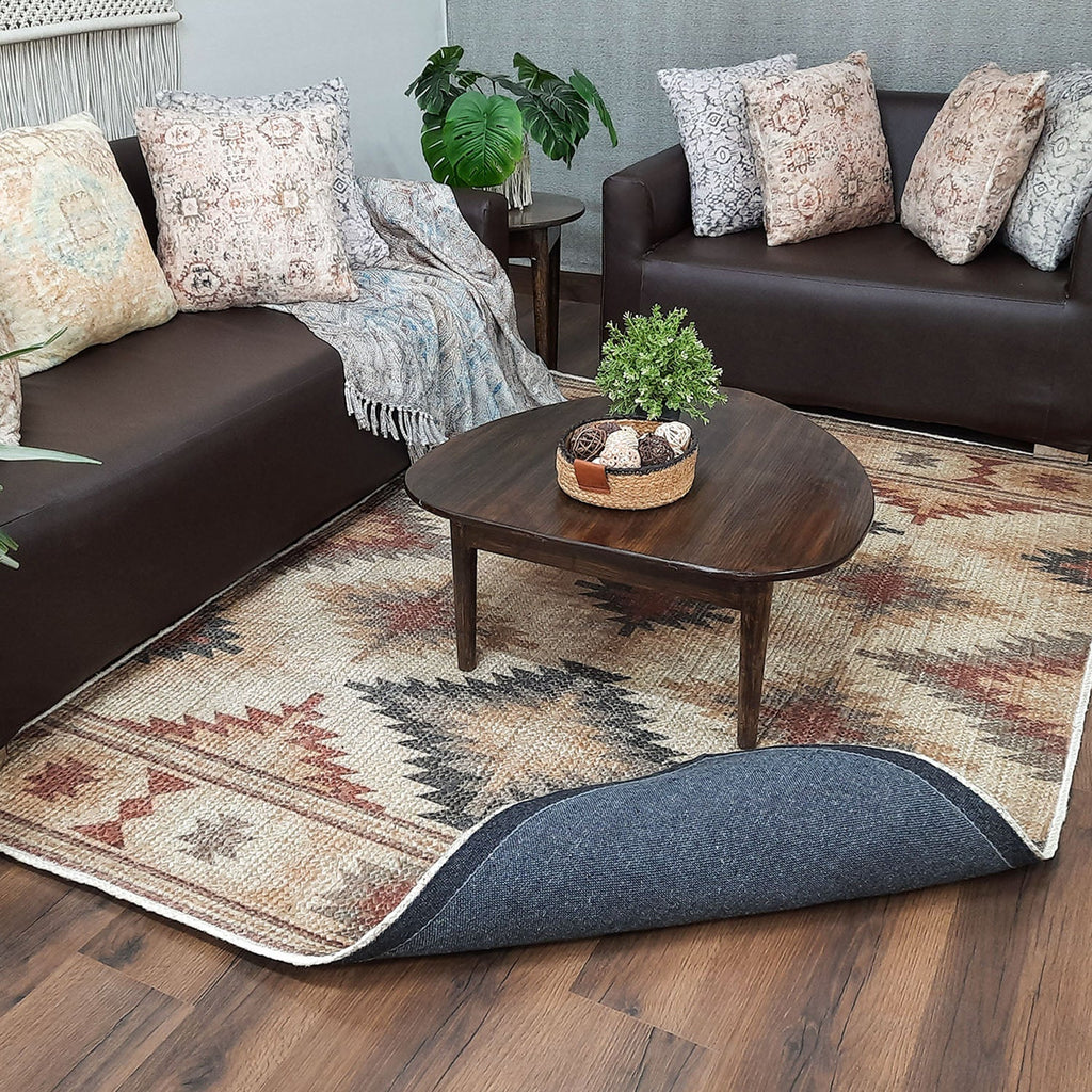 Avioni Kilim Design Inspired Natural Jute Rug with Cotton Backing | Multiple Sizes Available