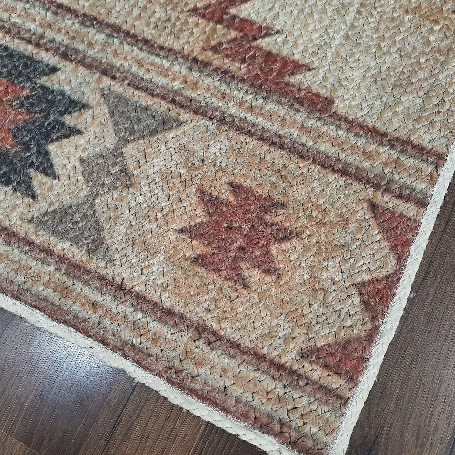 Avioni Kilim Design Inspired Natural Jute Rug with Cotton Backing | Multiple Sizes Available